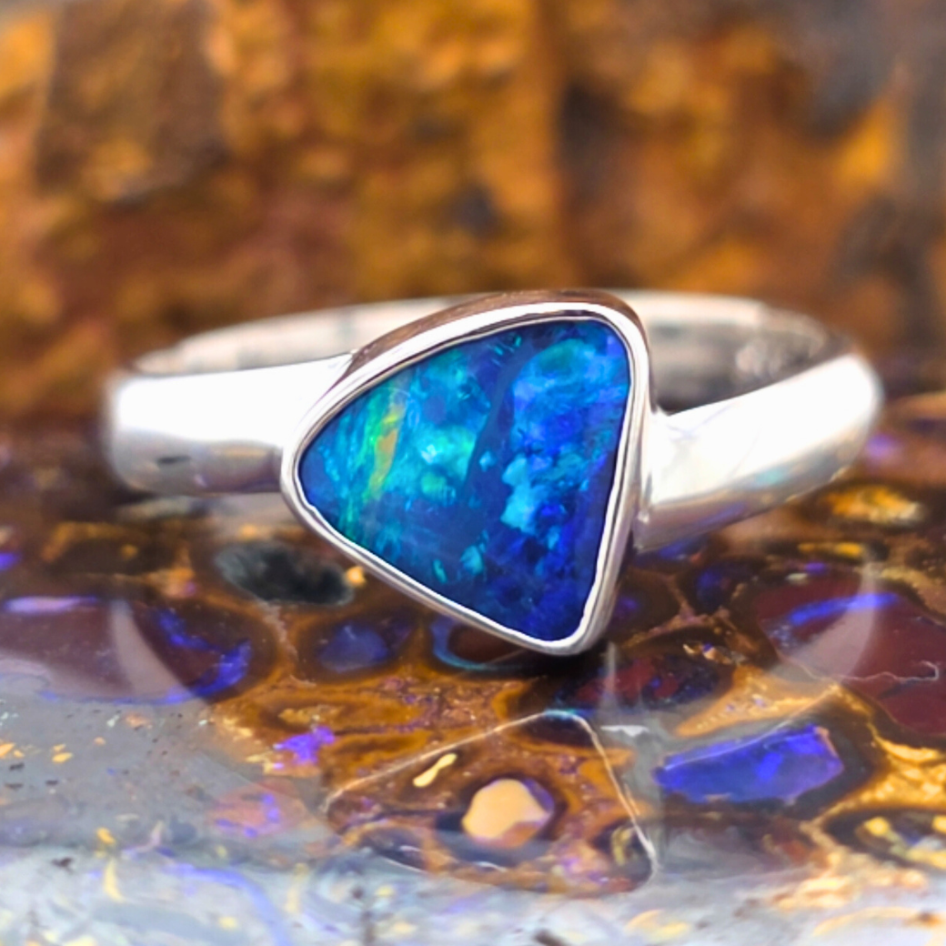 Freeform Opal Doublet Ring – Palladium Silver, Size S