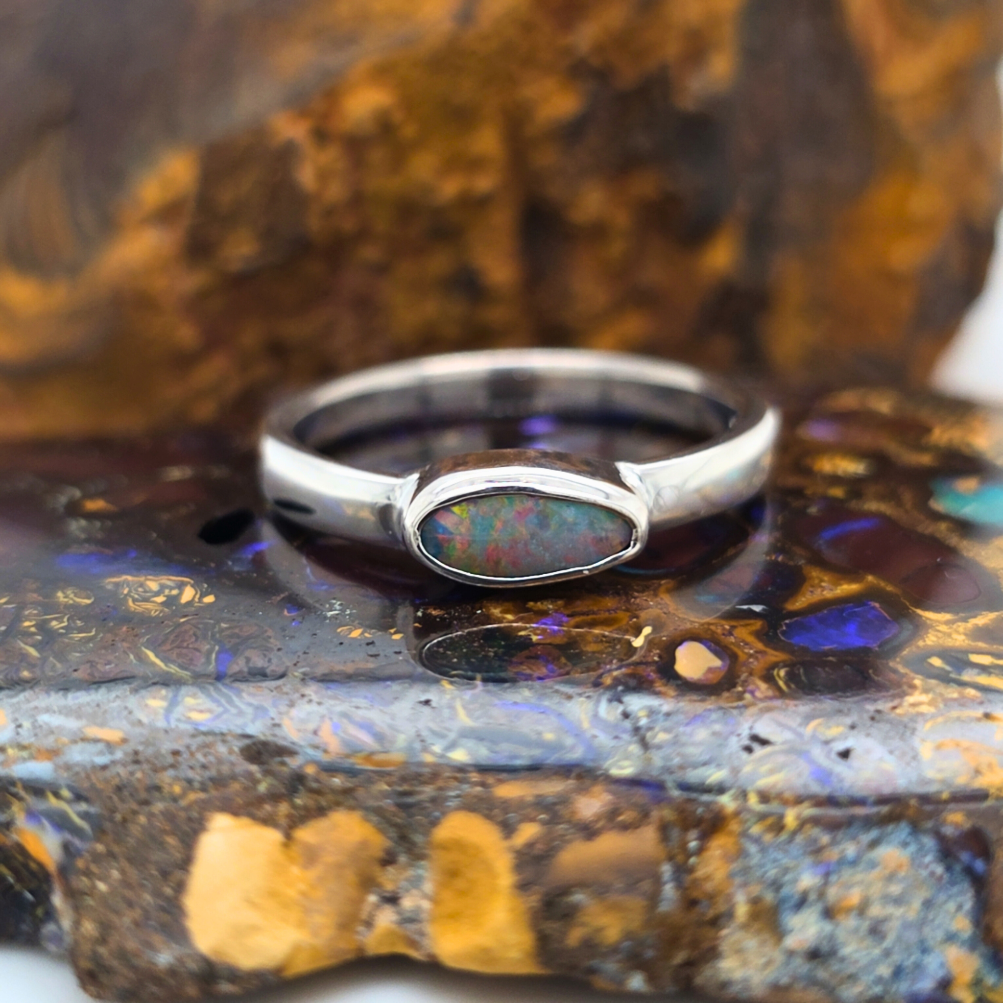 Freeform Opal Doublet Ring – Palladium Silver, Size T
