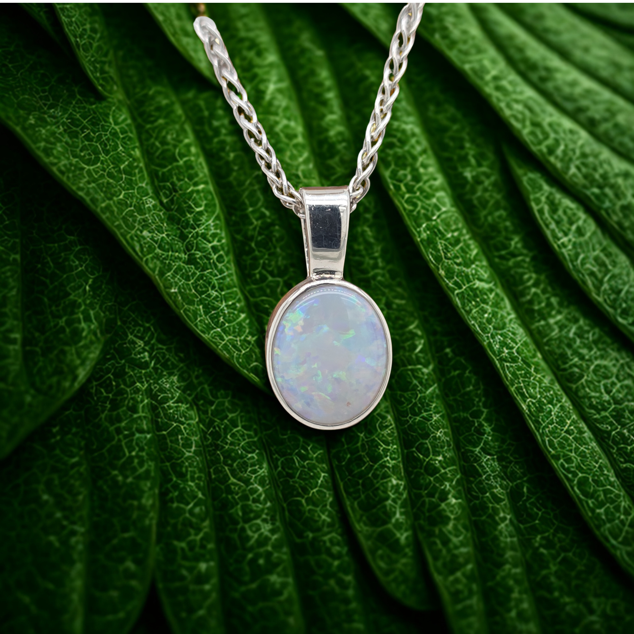 Solid Opal Pendant – 1.79ct, Palladium Silver with 50cm Chain