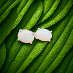 White Opal Studs – Sterling Silver, 8x6mm Oval Cut