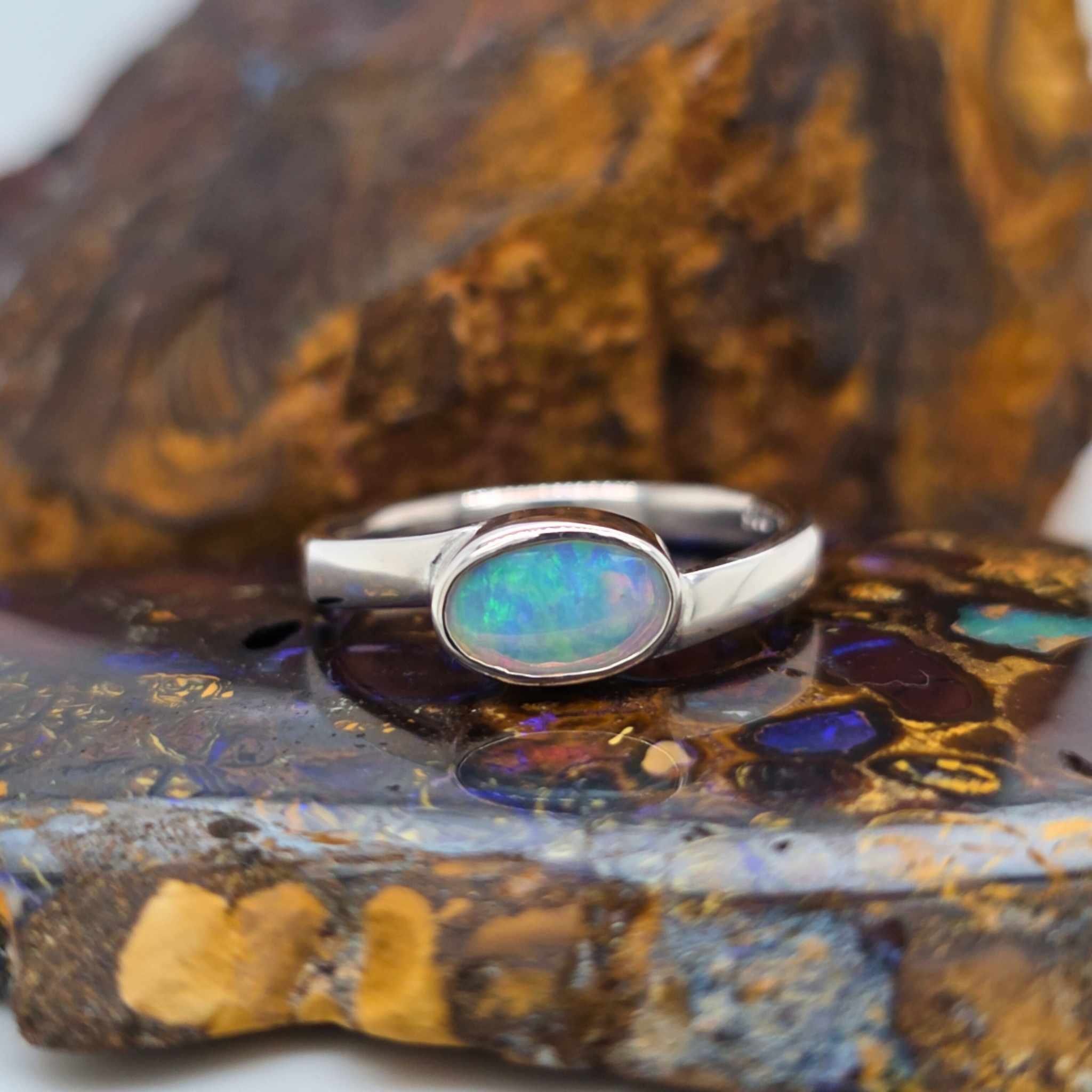Oval Solid Opal Ring – Palladium Silver, Size W