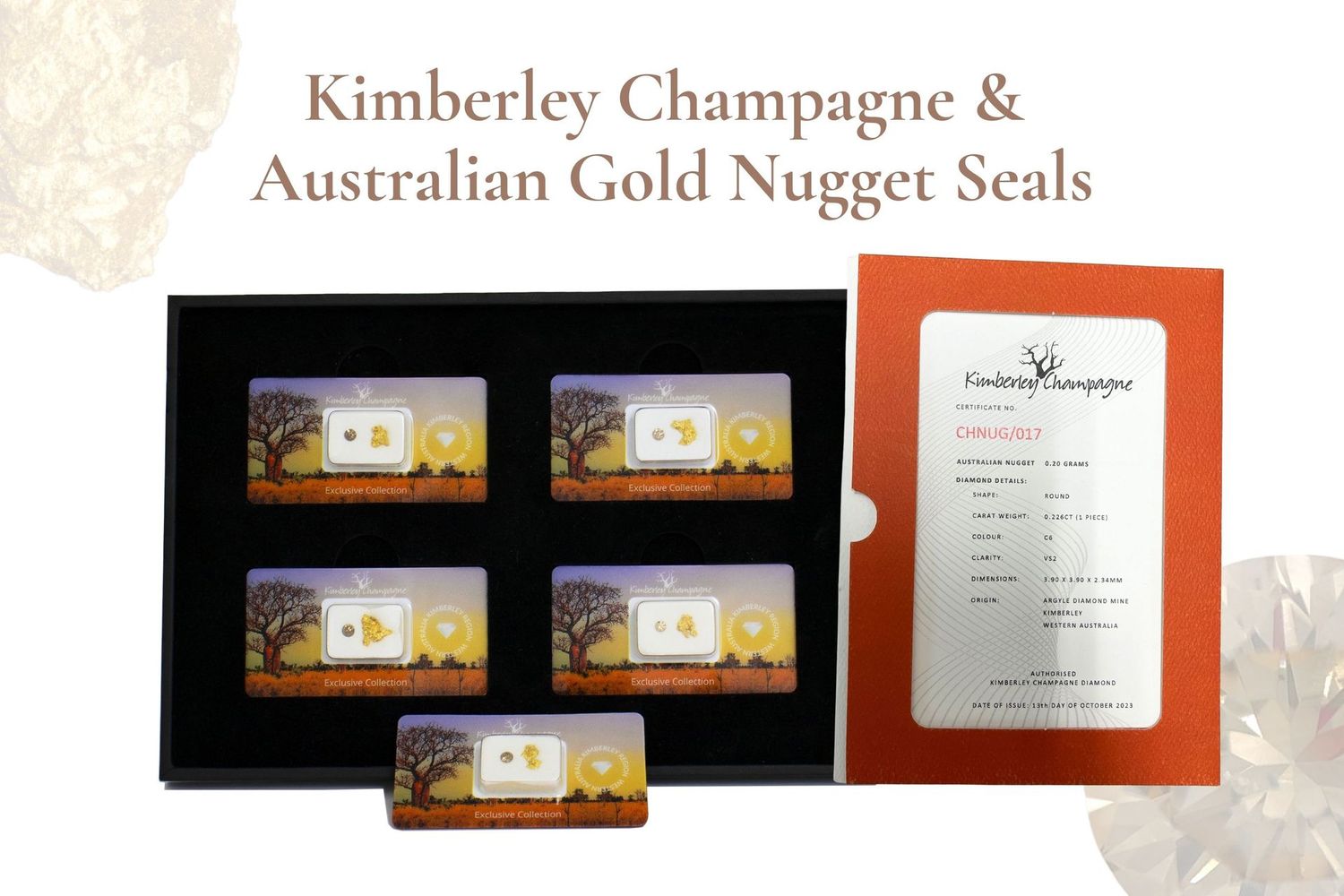 Kimberley Argyle Champagne Diamond & Western Australian Gold Nugget Pack – Limited Edition Australian Gem Heritage Collection