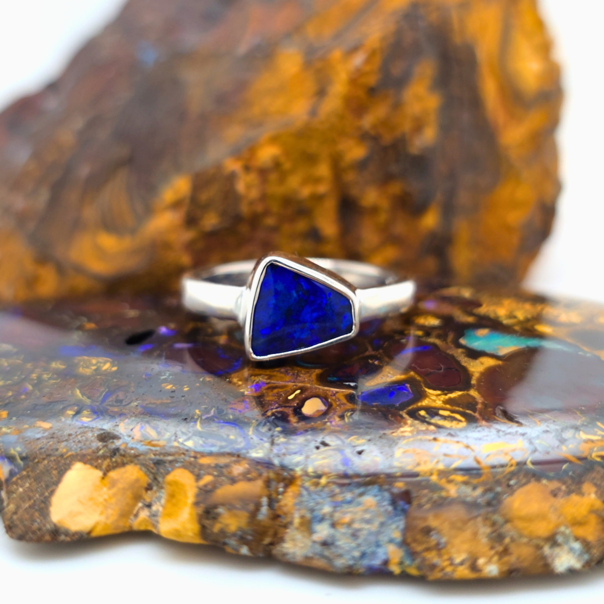 Freeform Opal Ring – East-West Bezel, Palladium Silver, Size T
