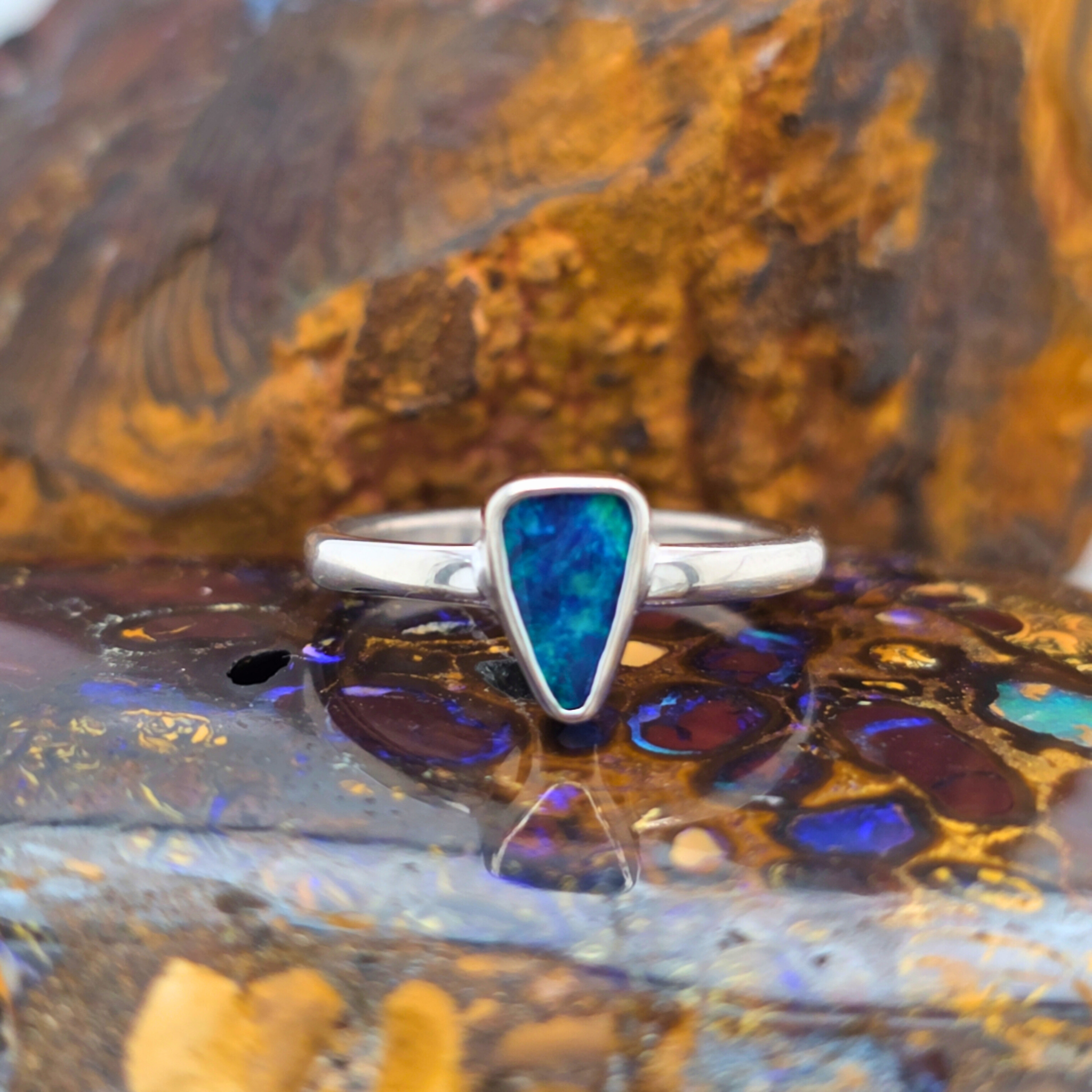 Freeform Coober Pedy Opal Ring – Palladium Silver, Size T½