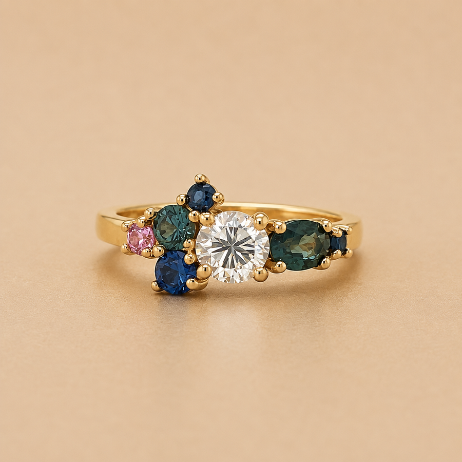 Australian Sapphire & Diamond Cluster Engagement Ring