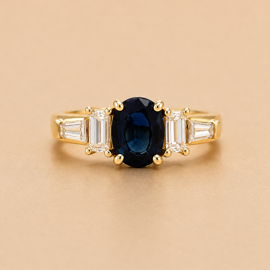 Australian Blue Sapphire & Diamond Ring
