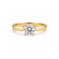Clarisse solitaire engagement ring in yellow gold with a round diamond, viewed from above