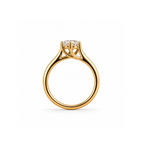 Side view of the Mariette solitaire ring showing its crossover band and open gallery