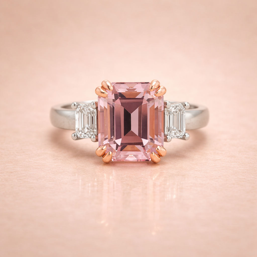Morganite & Emerald Cut Diamond Ring - Metal & Stone Jewellers