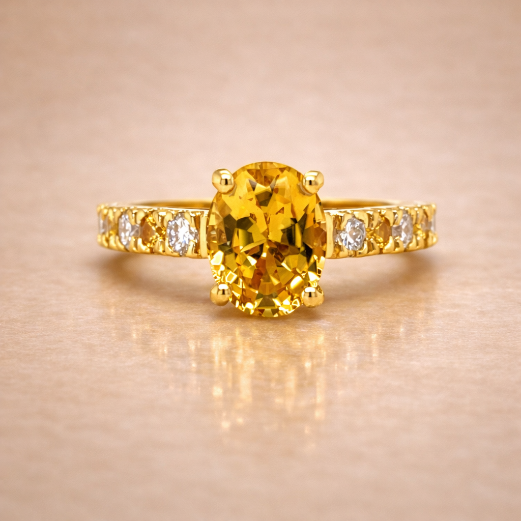 Oval Cut Heliodor, Diamond & Sapphire Ring - Metal & Stone Jewellers