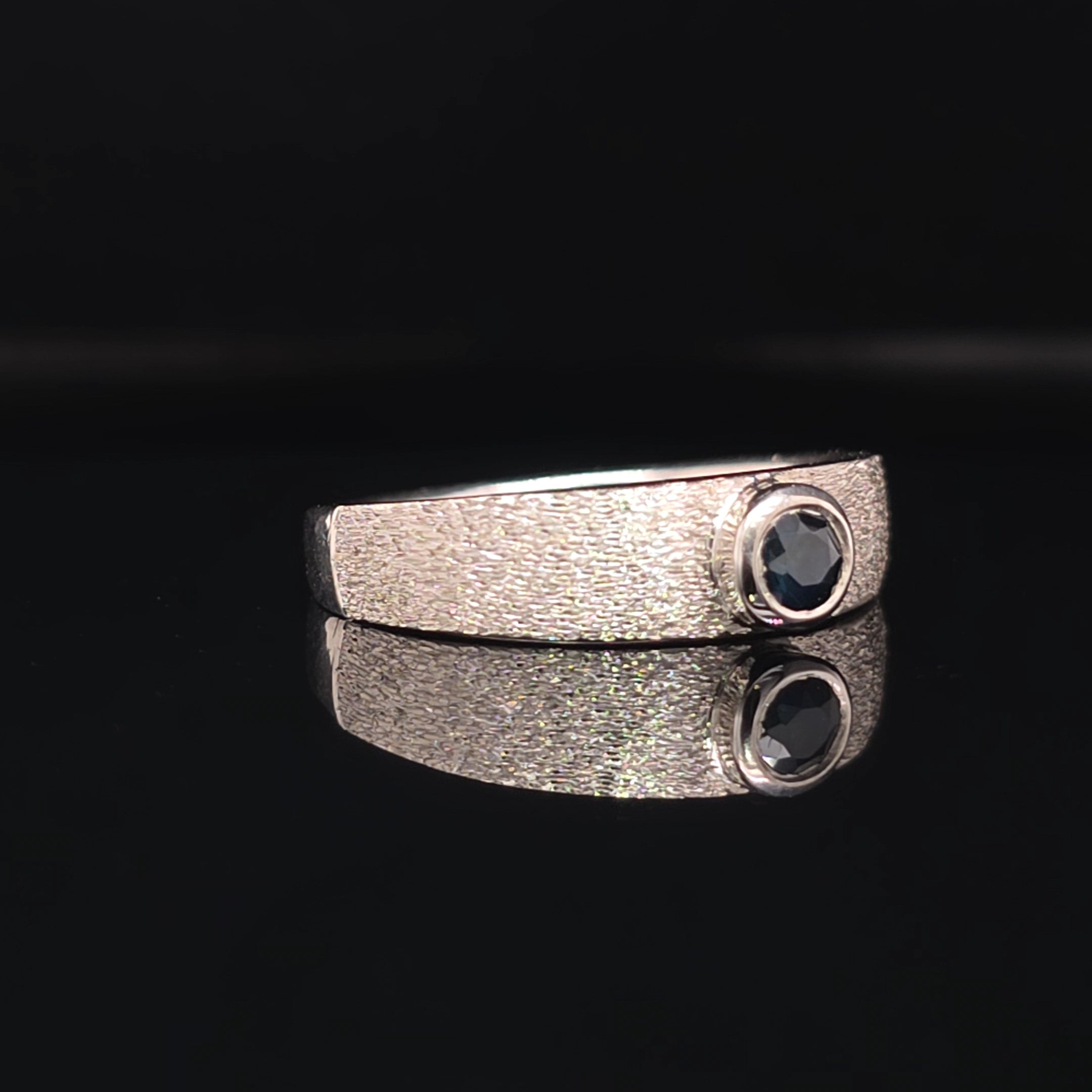 Handcrafted Palladium Silver Ring with Australian Sapphire – Bezel Set, Textured Band (Size Q ½)