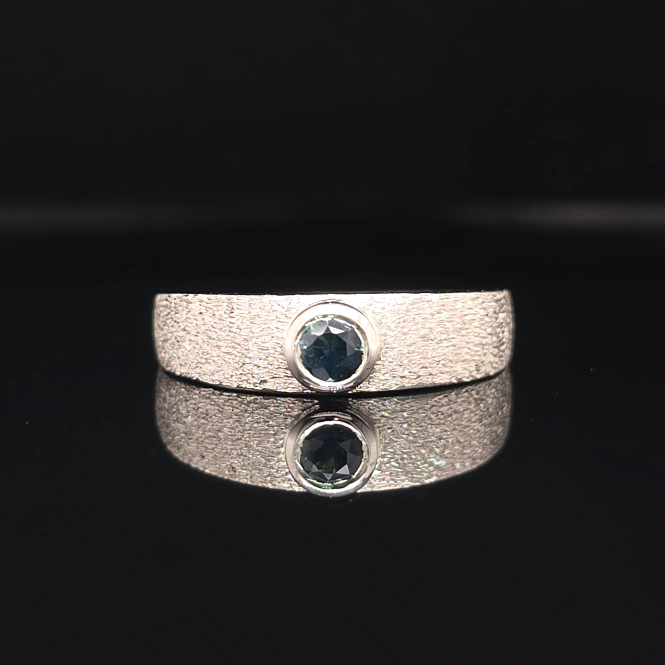 Handcrafted Palladium Silver Ring with Australian Sapphire – Bezel Set, Textured Band (Size Q ½)