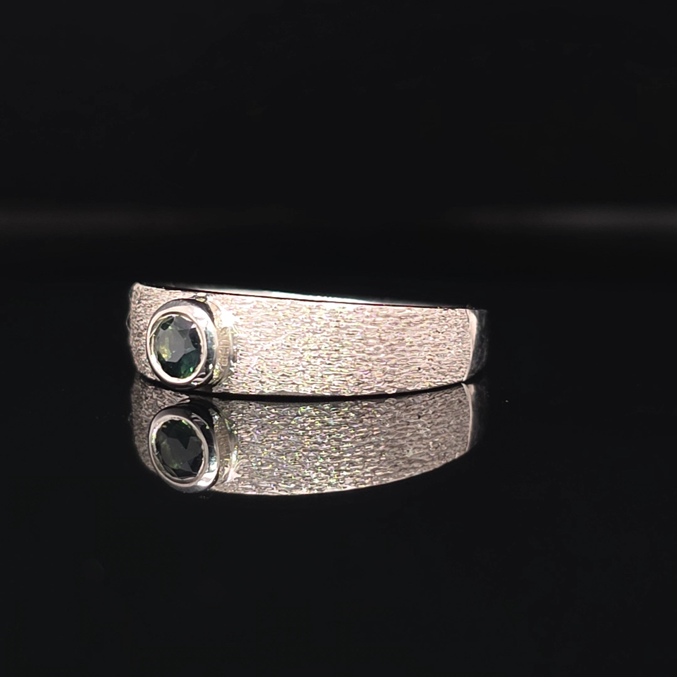 Handcrafted Palladium Silver Ring with Australian Sapphire – Bezel Set, Textured Band (Size Q ½)