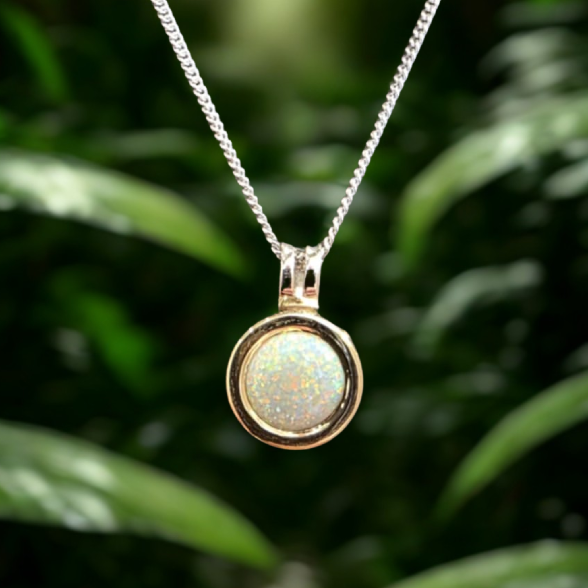 Solid Opal Pendant – Palladium Silver & 18ct Gold with Chain