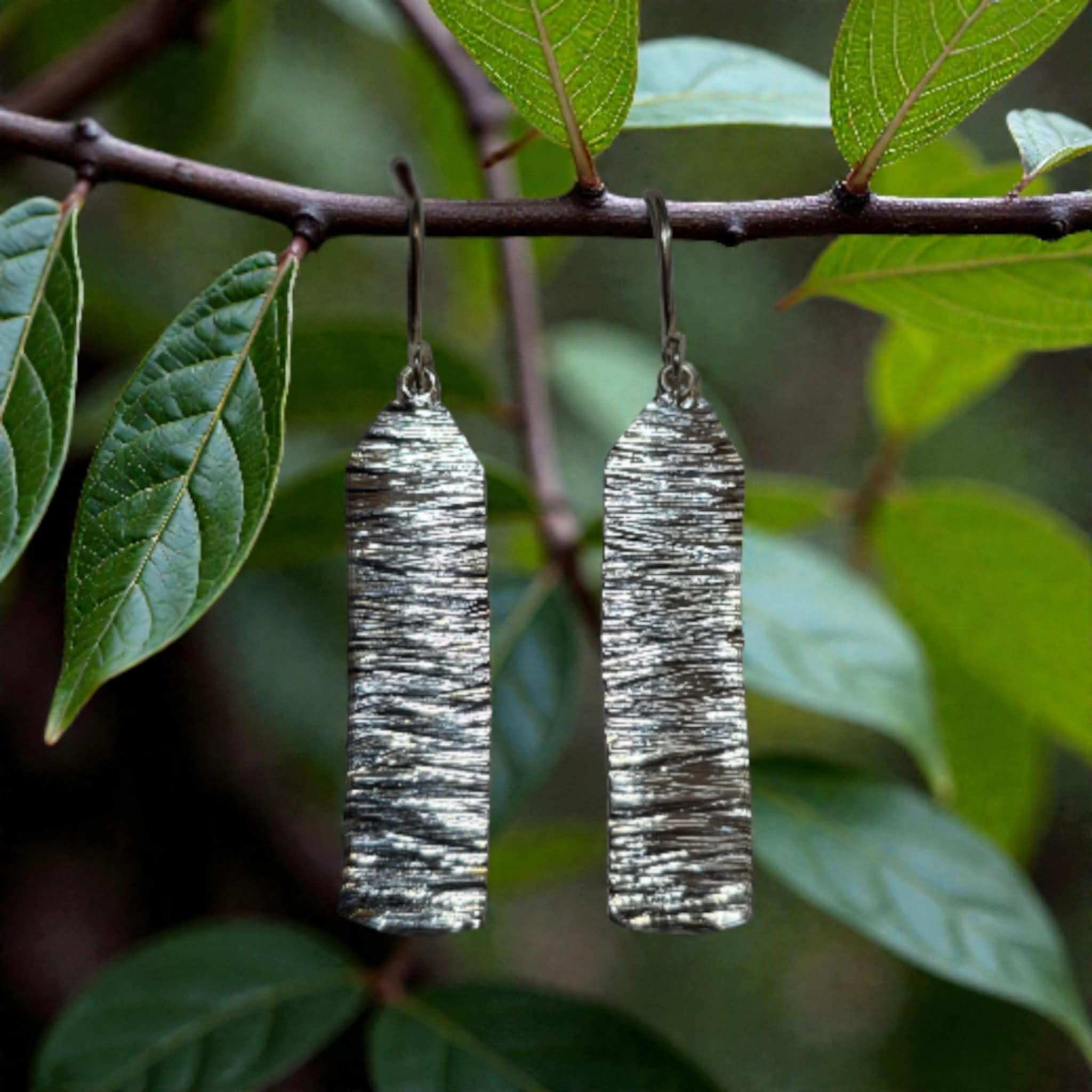 Silver Textured Drop Earrings