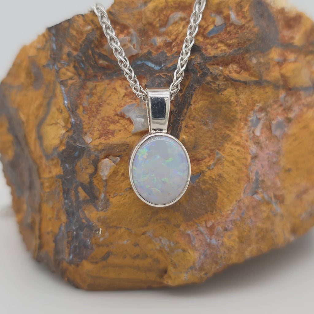 Solid Opal Pendant – 1.79ct, Palladium Silver with 50cm Chain