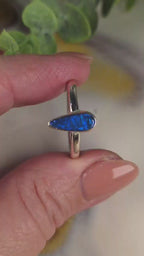 Pear Cut Coober Pedy Opal Ring – Palladium Silver, Size T