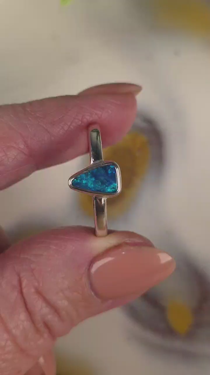 Freeform Coober Pedy Opal Ring – Palladium Silver, Size T½