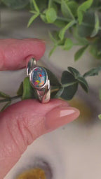 Oval Opal Doublet Bypass Ring – Palladium Silver, Size W