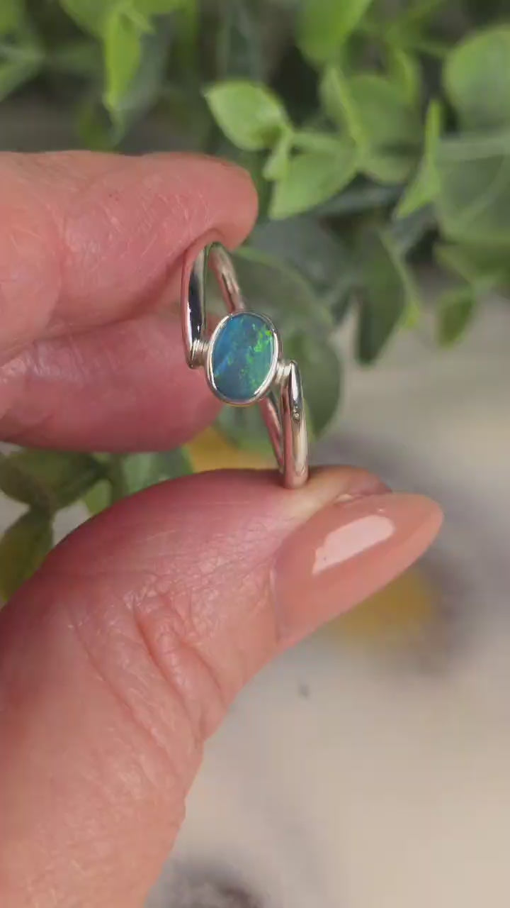 Oval Opal Doublet Ring – Palladium Silver, Size T