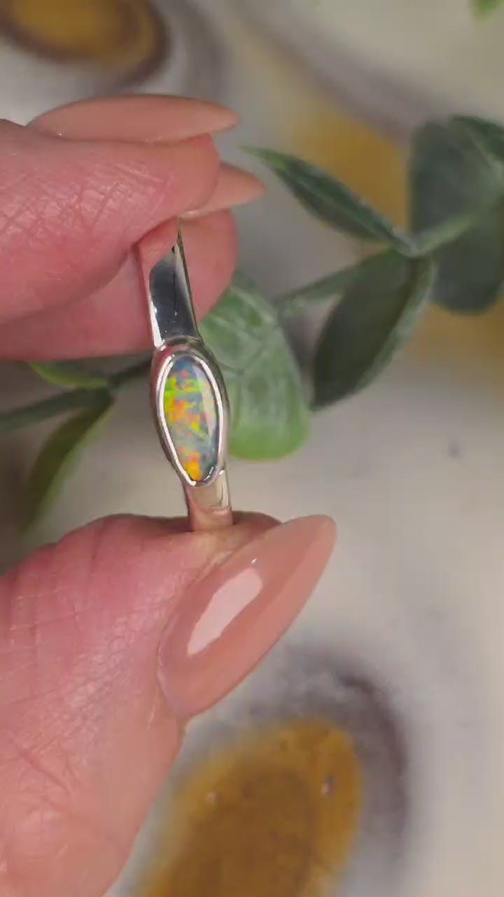 Freeform Opal Doublet Ring – Palladium Silver, Size T