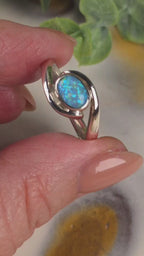Oval Opal Bypass Ring – Palladium Silver, Size S