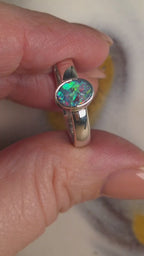 Coober Pedy Doublet Opal Ring – Palladium Silver, Size R