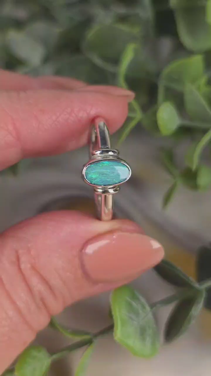 Oval Opal Doublet Ring – Palladium Silver, Size T