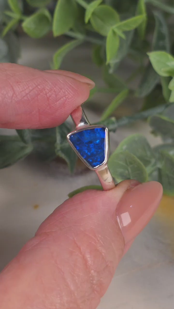 Freeform Opal Ring – East-West Bezel, Palladium Silver, Size T