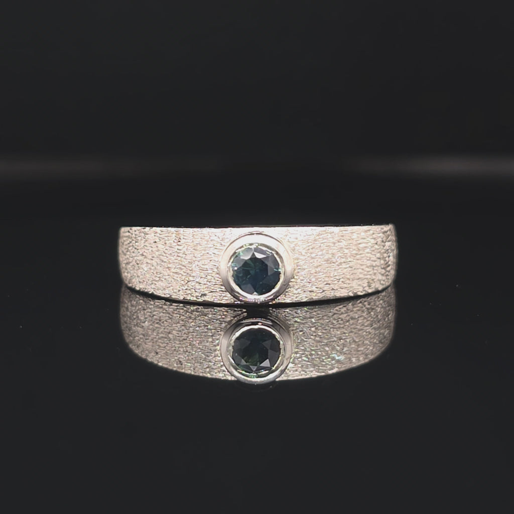 Handcrafted Palladium Silver Ring with Australian Sapphire – Bezel Set, Textured Band (Size Q ½)