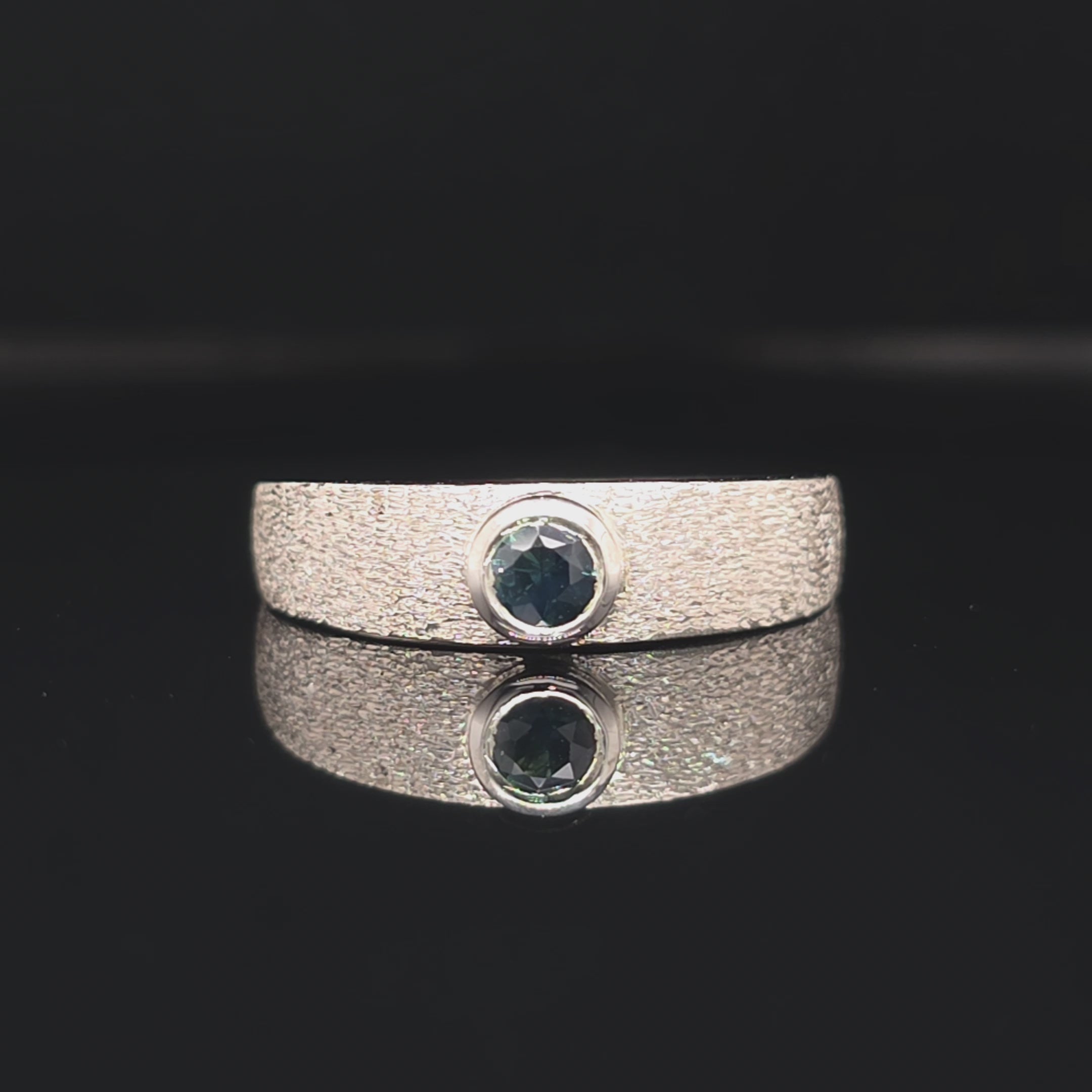 Handcrafted Palladium Silver Ring with Australian Sapphire – Bezel Set, Textured Band (Size Q ½)